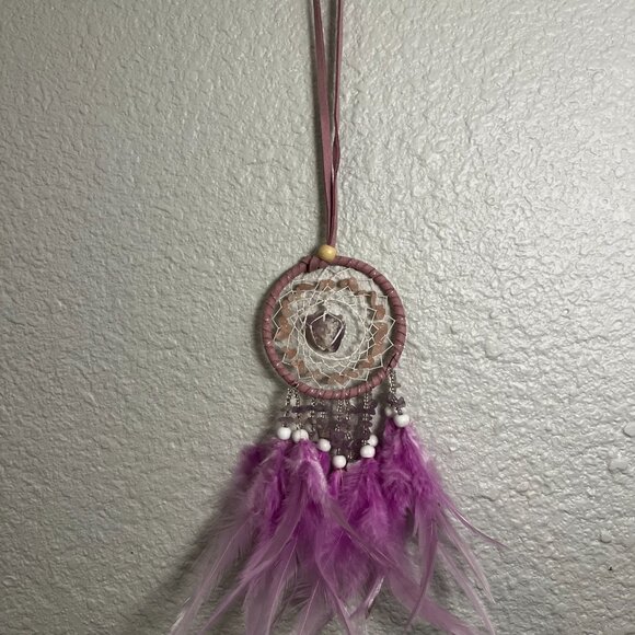 Eco friendly natural hand-crafted amethyst crystal feathers windchime dreamcatch - Picture 2 of 2